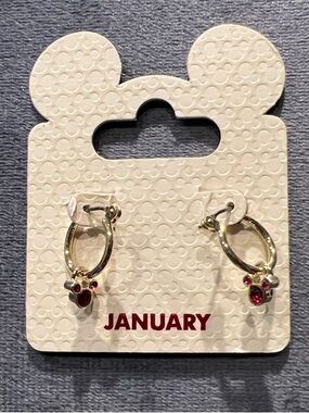 Disney Gold-Tone Hoop Earrings with Red Crystal Mickey Accent